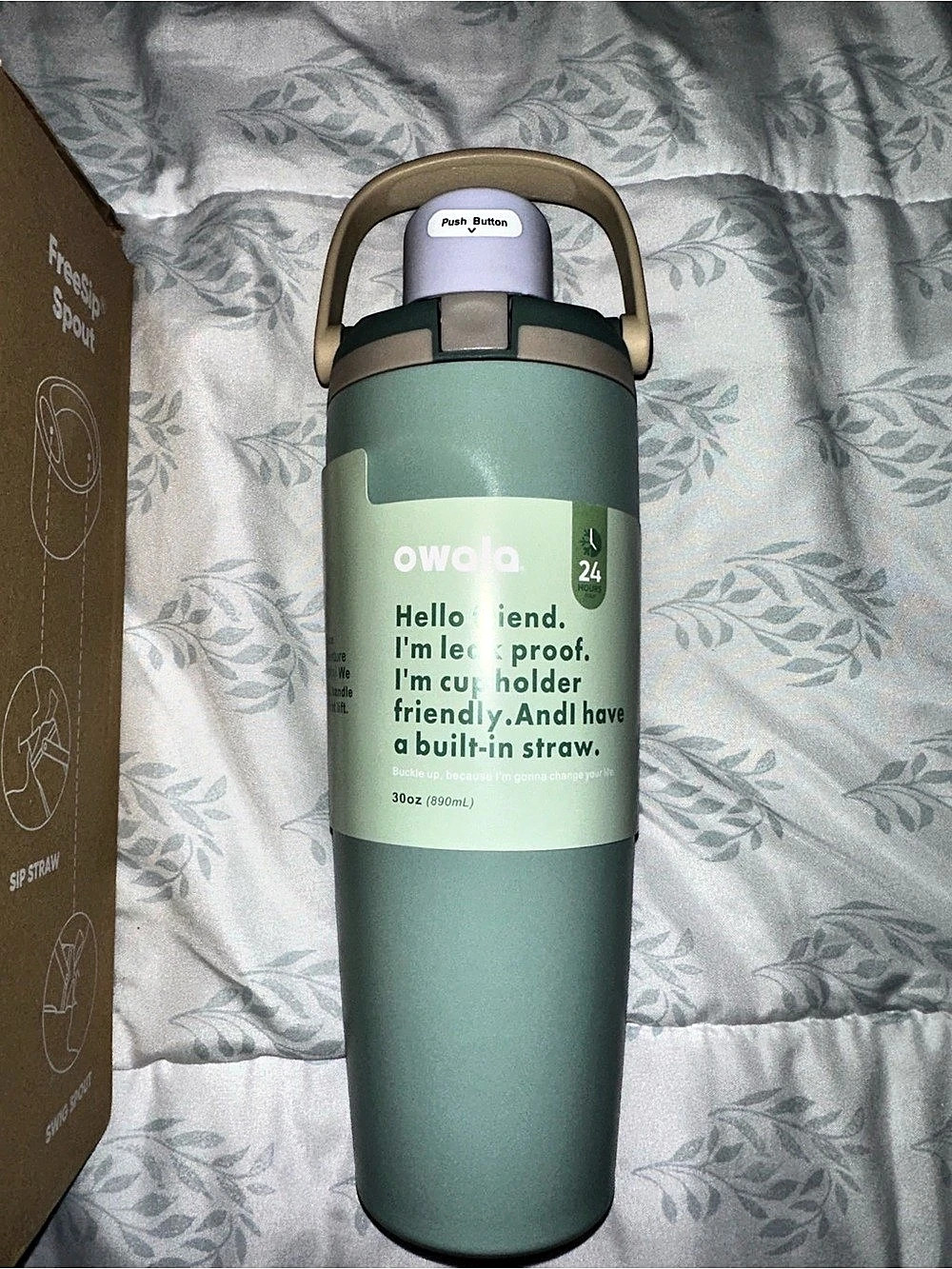 Owala FreeSip Tumbler with Travel Grip Green & Purple NWT 30oz.